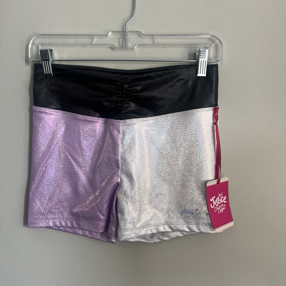 Shorts Dance Justice Girls' Iridescent Foil Gym Black Purple XL (16-18)